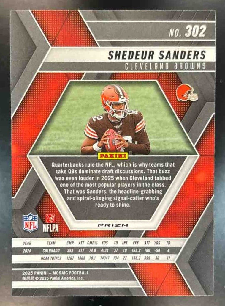 2025 Panini Mosaic Shedeur Sanders Genesis Prizm #302 RC Cleveland Browns - Sports Cards
