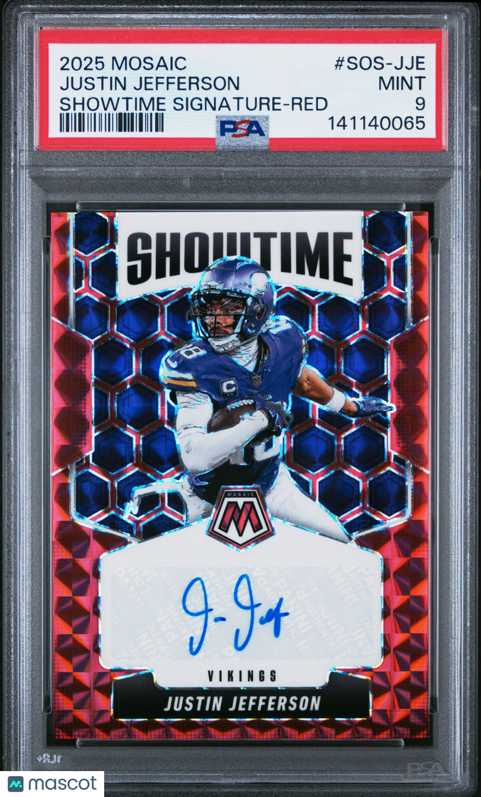 2025 Panini Mosaic Showtime Signatures Justin Jefferson Red 159/199 PSA 9 MINT - Graded Sports Cards