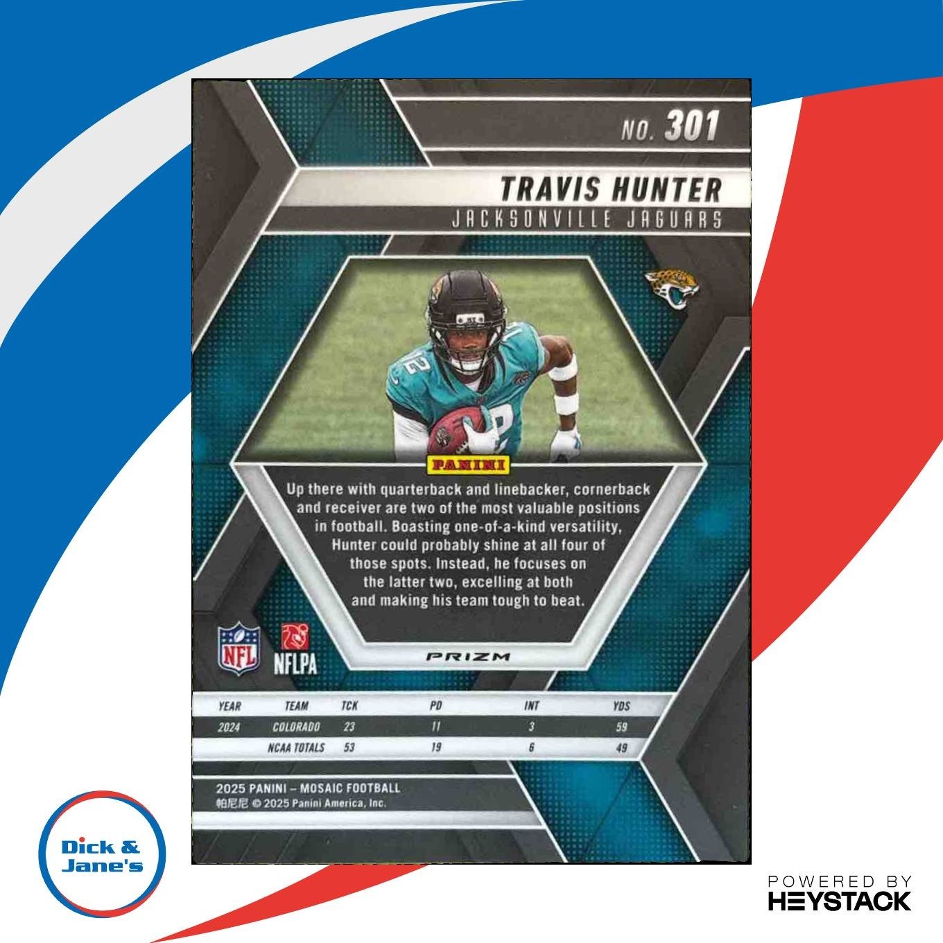 2025 Panini Mosaic Travis Hunter Rookies Green Prizm #301 RC Jaguars - Sports Cards