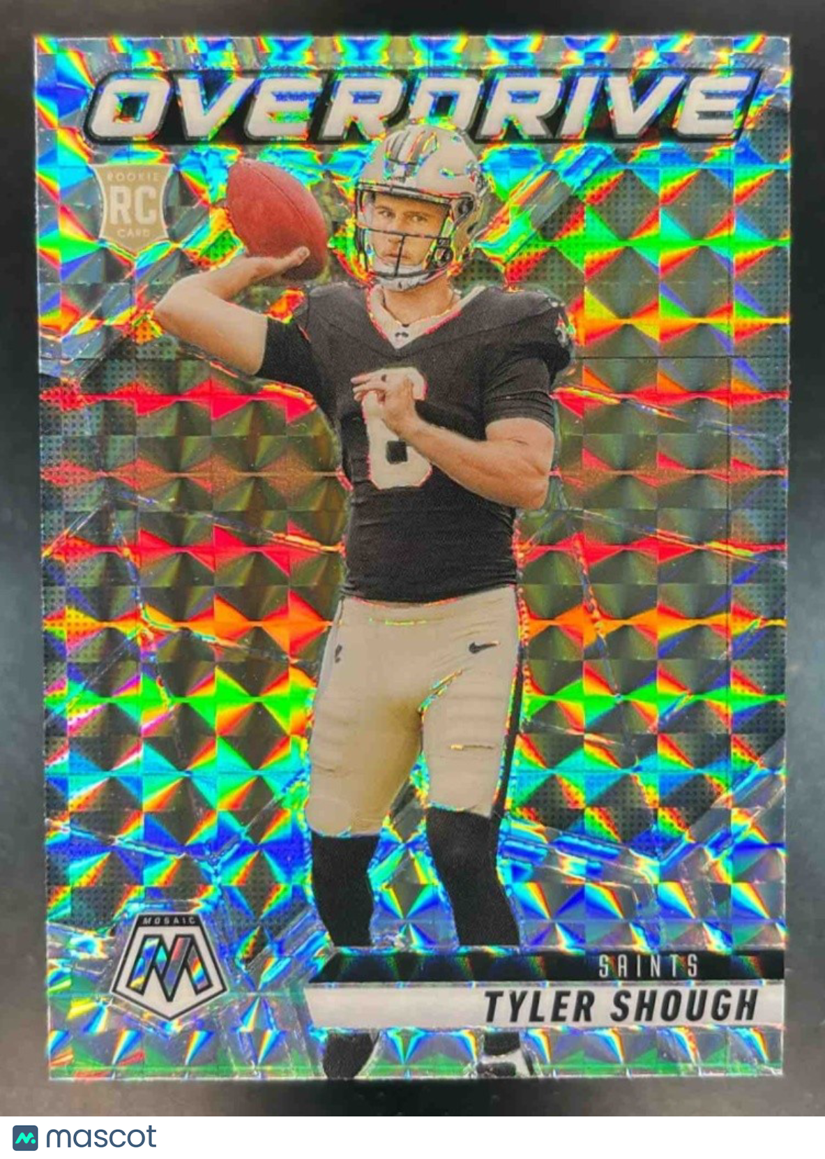 2025 Panini Mosaic Tyler Shough Overdrive Silver Mosaic #3 RC New Orleans Saints - Sports Cards
