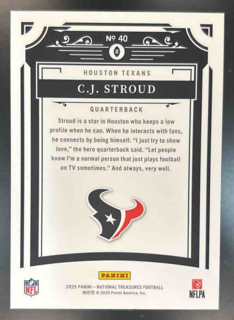 2025 Panini National Treasures C.J. Stroud Purple /75 #40 Houston Texans - Sports Cards