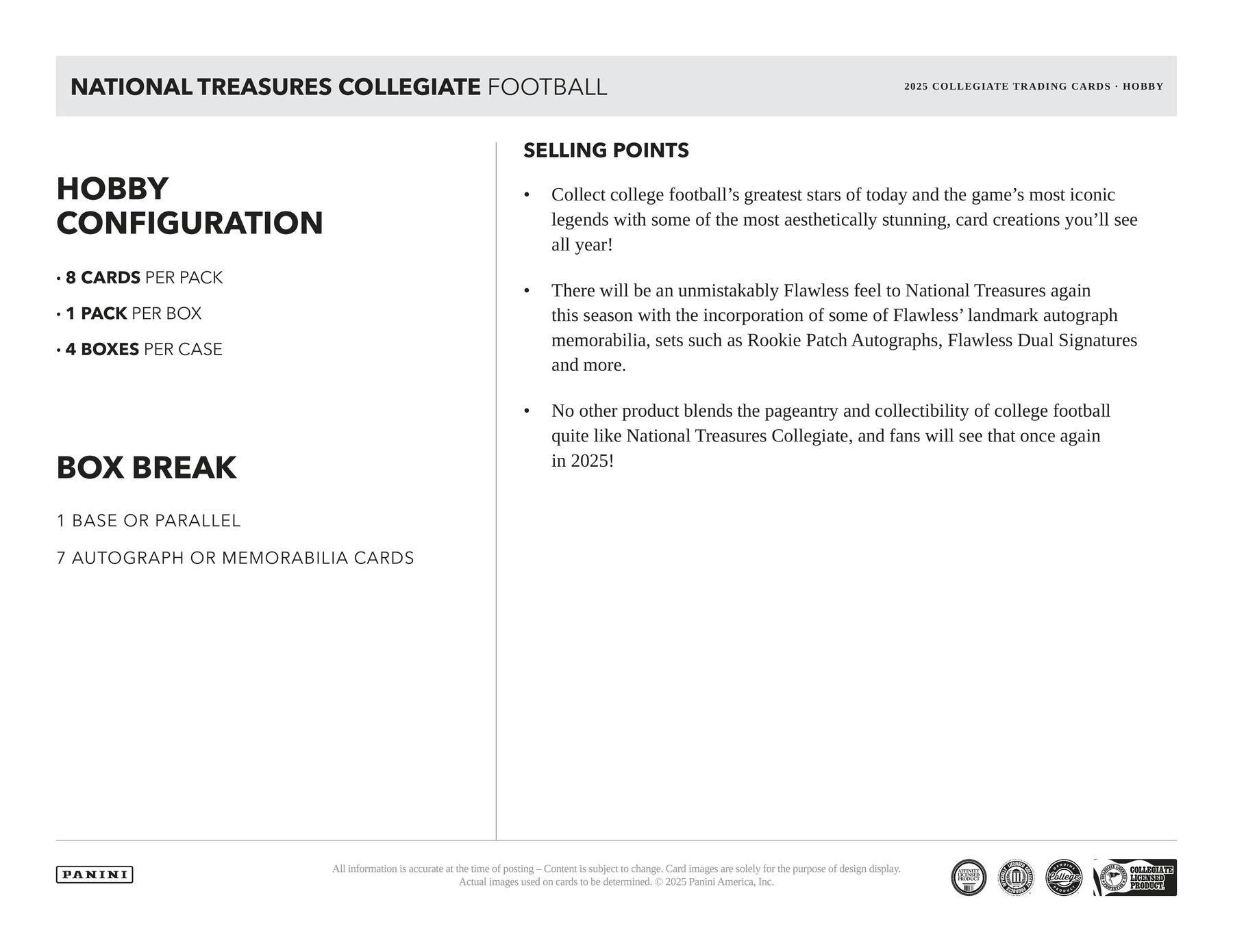 2025 Panini National Treasures Collegiate Football Hobby Box (7 Autos or Mems / Box) DEC 19th - Sports Collectibles
