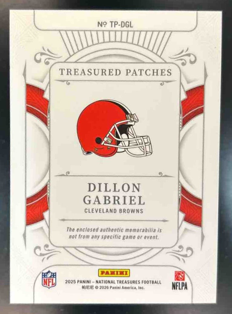 2025 Panini National Treasures Dillon Gabriel Treasured Patches /25 MEM Browns - Sports Cards