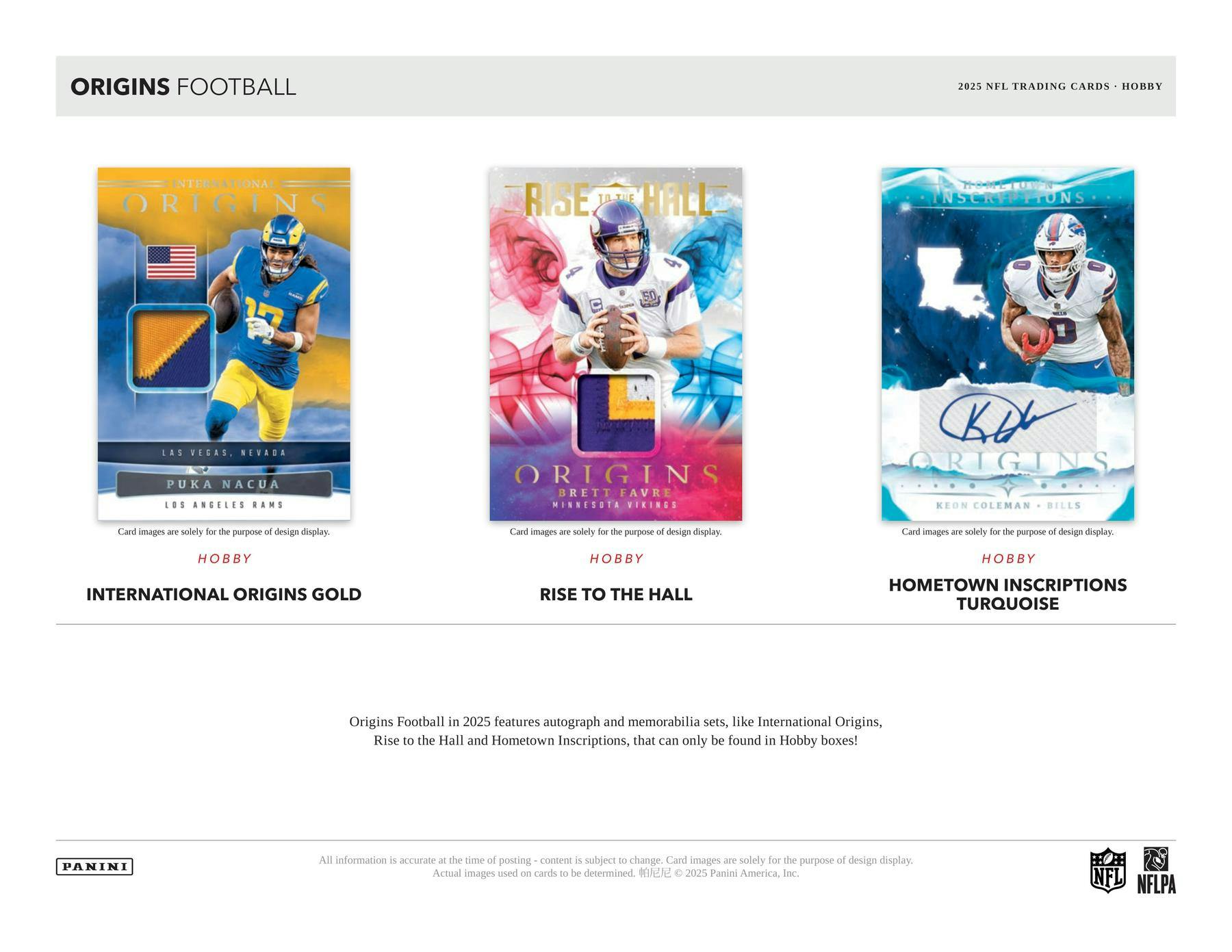 2025 Panini Origins Football Hobby Box (2 Autos and 1 Mem) NFL Hobby Box