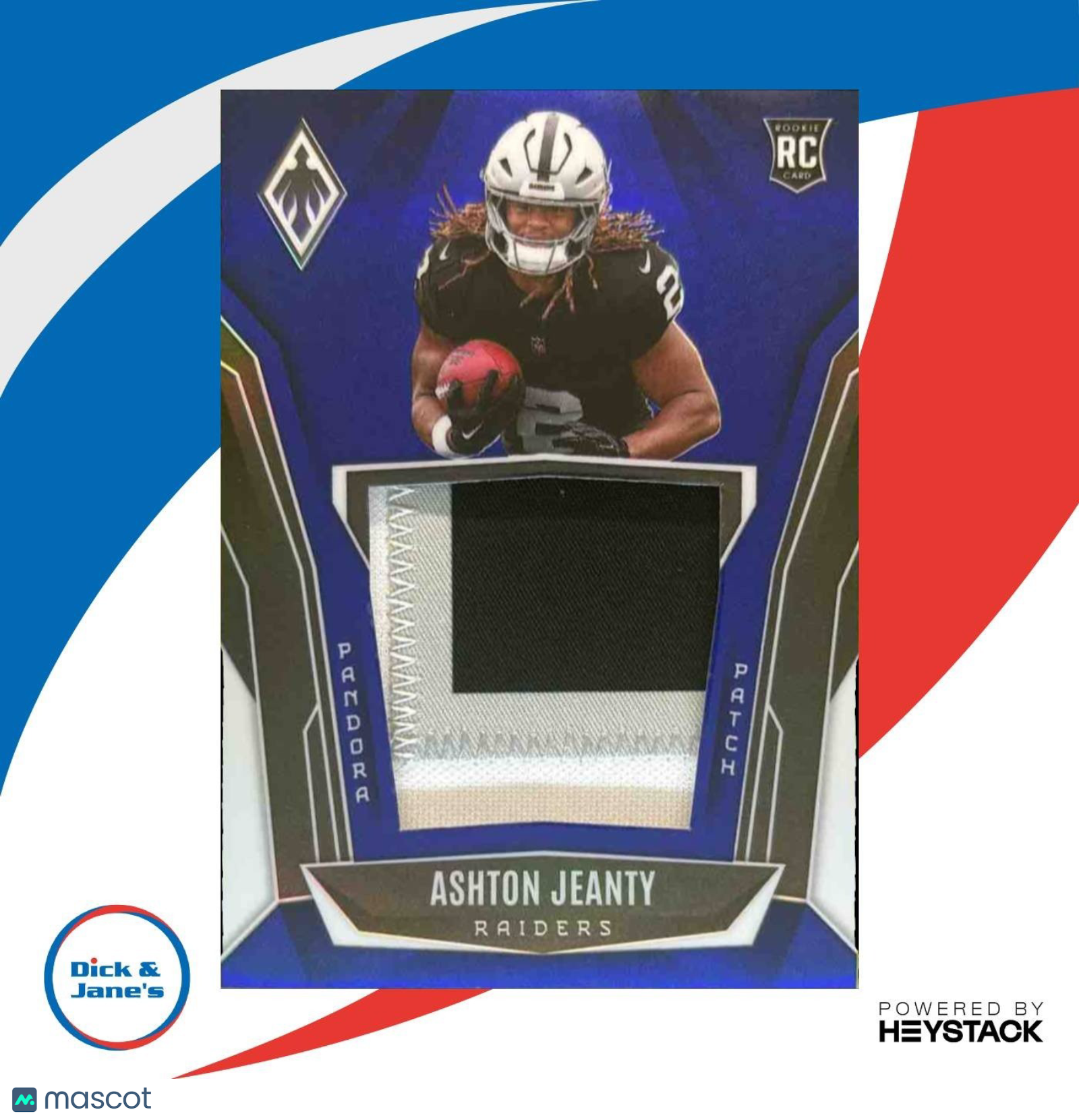2025 Panini Phoenix Ashton Jeanty Pandora Patch Blue /199 #12 MEM RC Raiders - Sports Cards