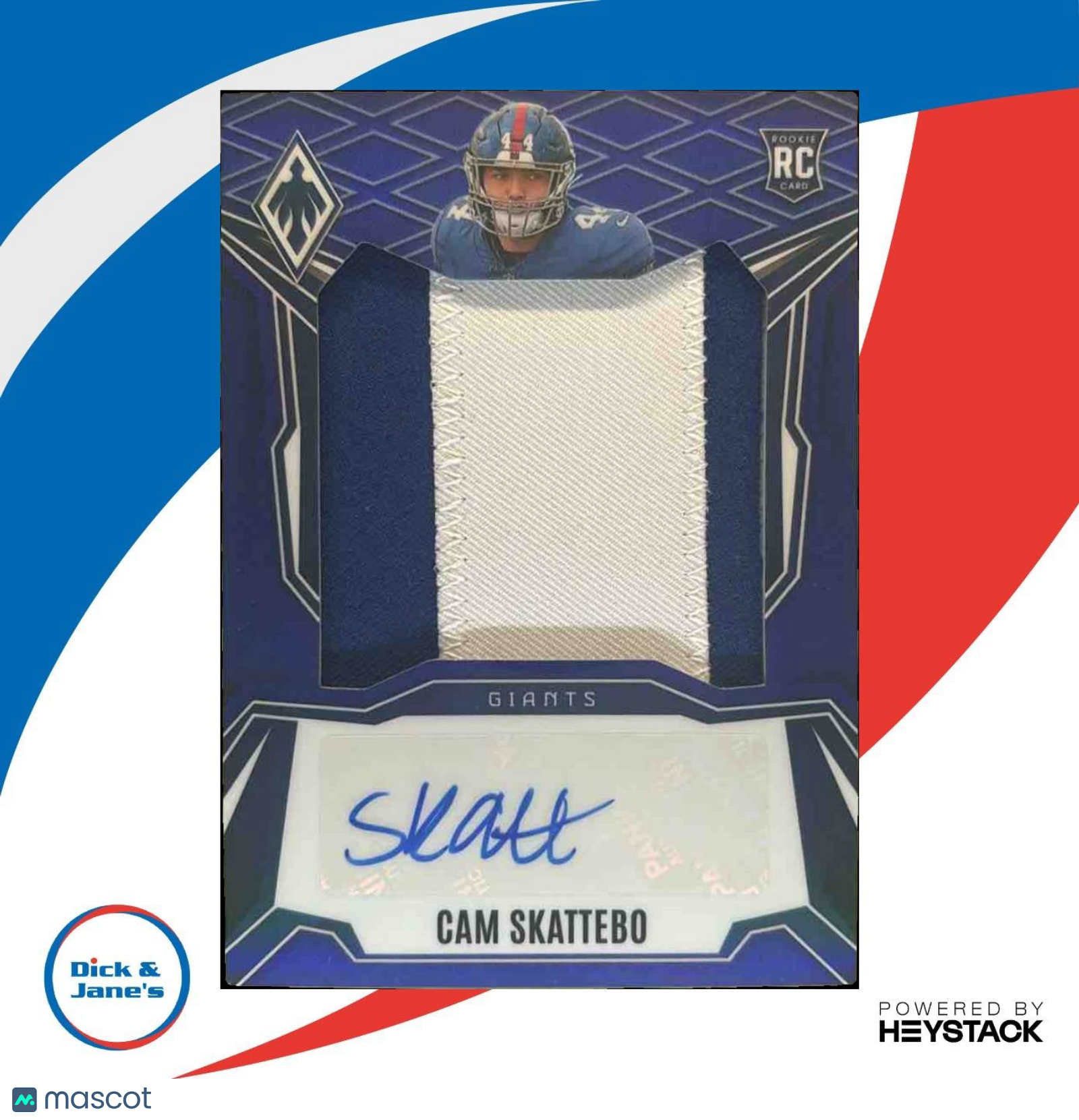 2025 Panini Phoenix Cam Skattebo Rookie Patch Auto Blue /49 MEM RC Giants TANKKK - Sports Cards