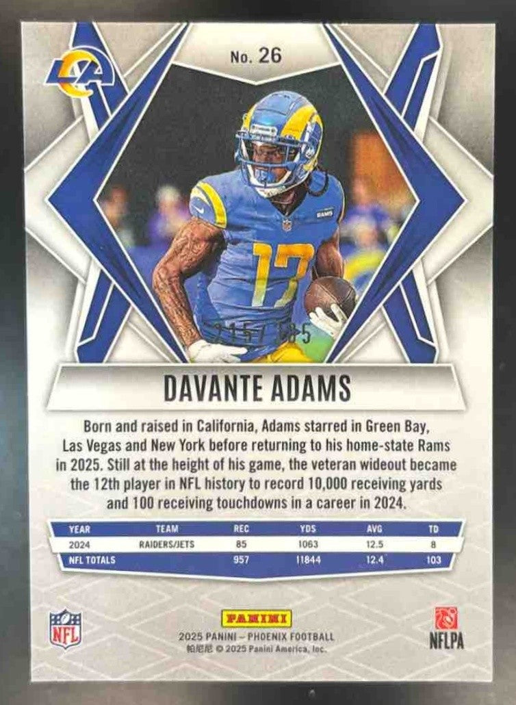 2025 Panini Phoenix Davante Adams Light Blue Pyramids /385 #26 Los Angeles Rams - Sports Cards