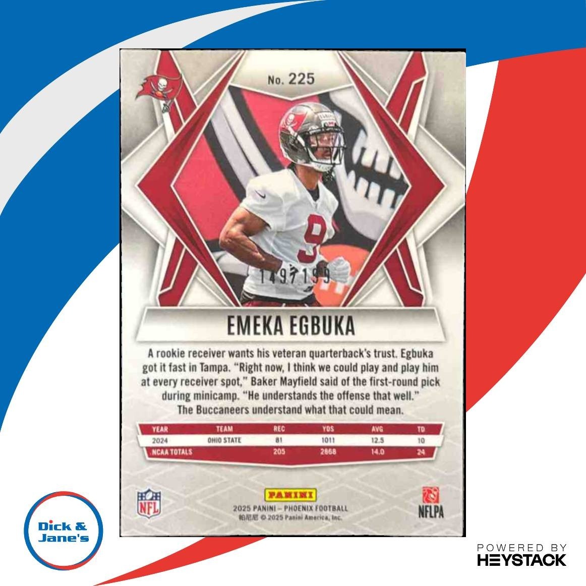 2025 Panini Phoenix Emeka Egbuka Red Lazer /199 #225 RC Tampa Bay Buccaneers - Sports Cards