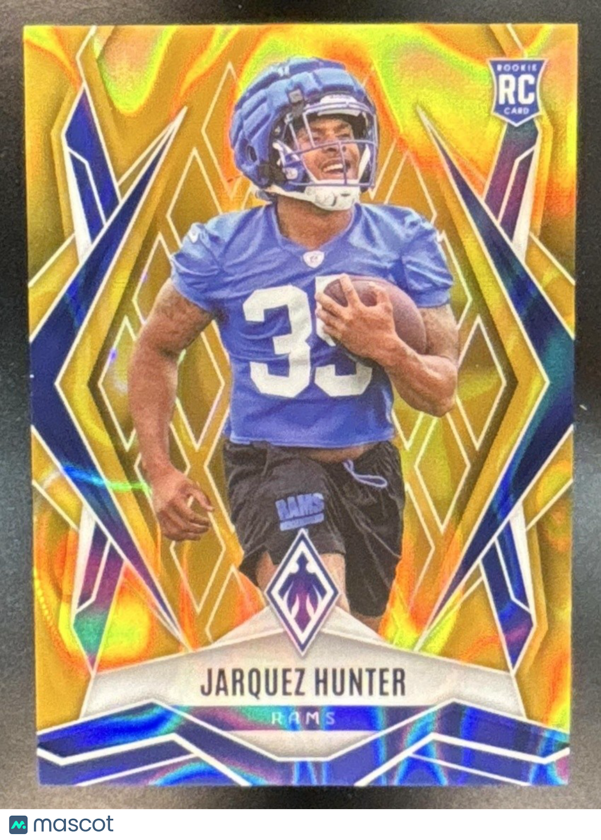 2025 Panini Phoenix Jarquez Hunter Gold Seismic /10 #232 RC Los Angeles Rams - Sports Cards