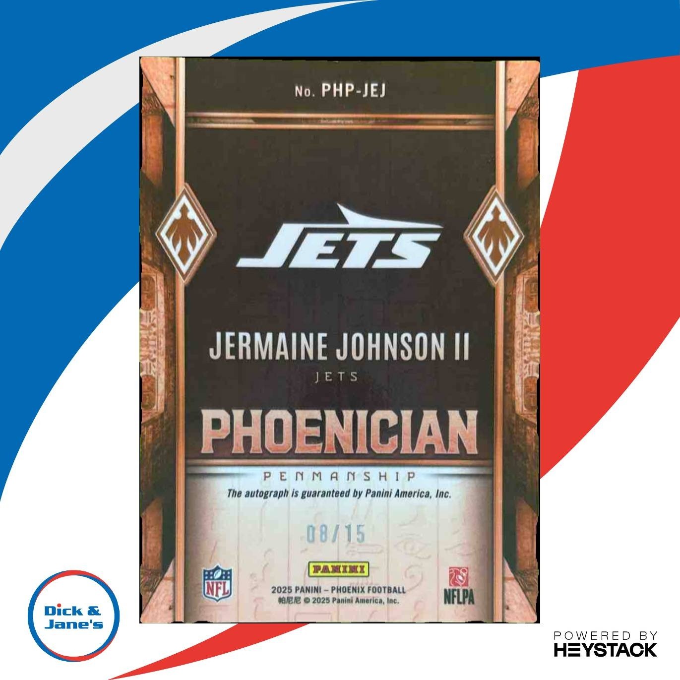 2025 Panini Phoenix Jermaine Johnson II Phoenician Penmanship Auto /15 Jets - Sports Cards