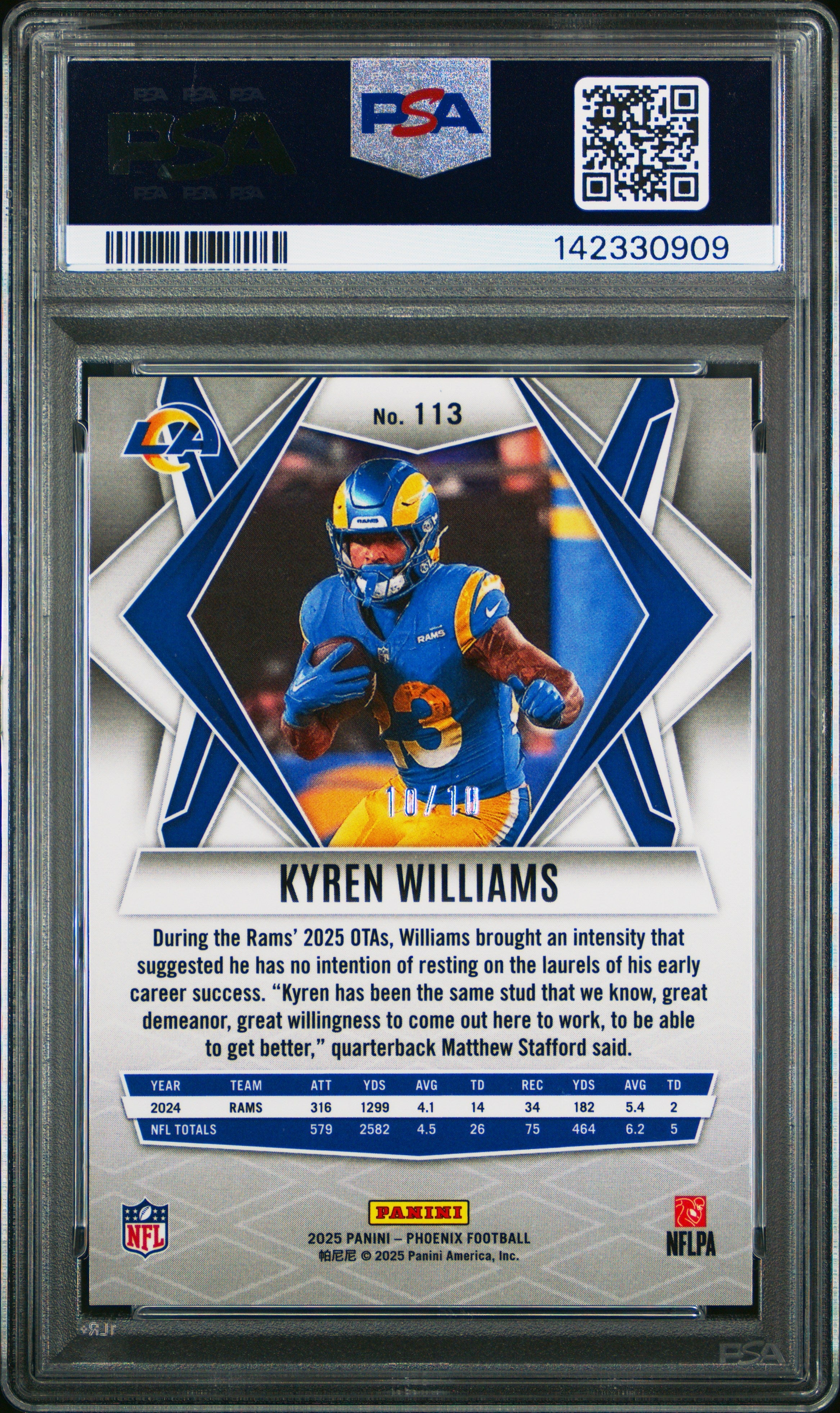2025 Panini Phoenix Kyren Williams Gold Seismic 10/10 #113 PSA 10 GEM MINT Rams - Graded Sports Cards