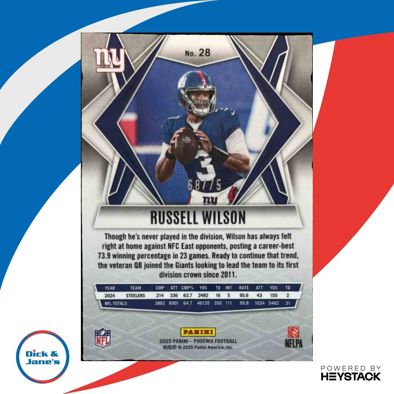 2025 Panini Phoenix Russell Wilson Pink Seismic 68/75 #28 New York Giants - Sports Cards