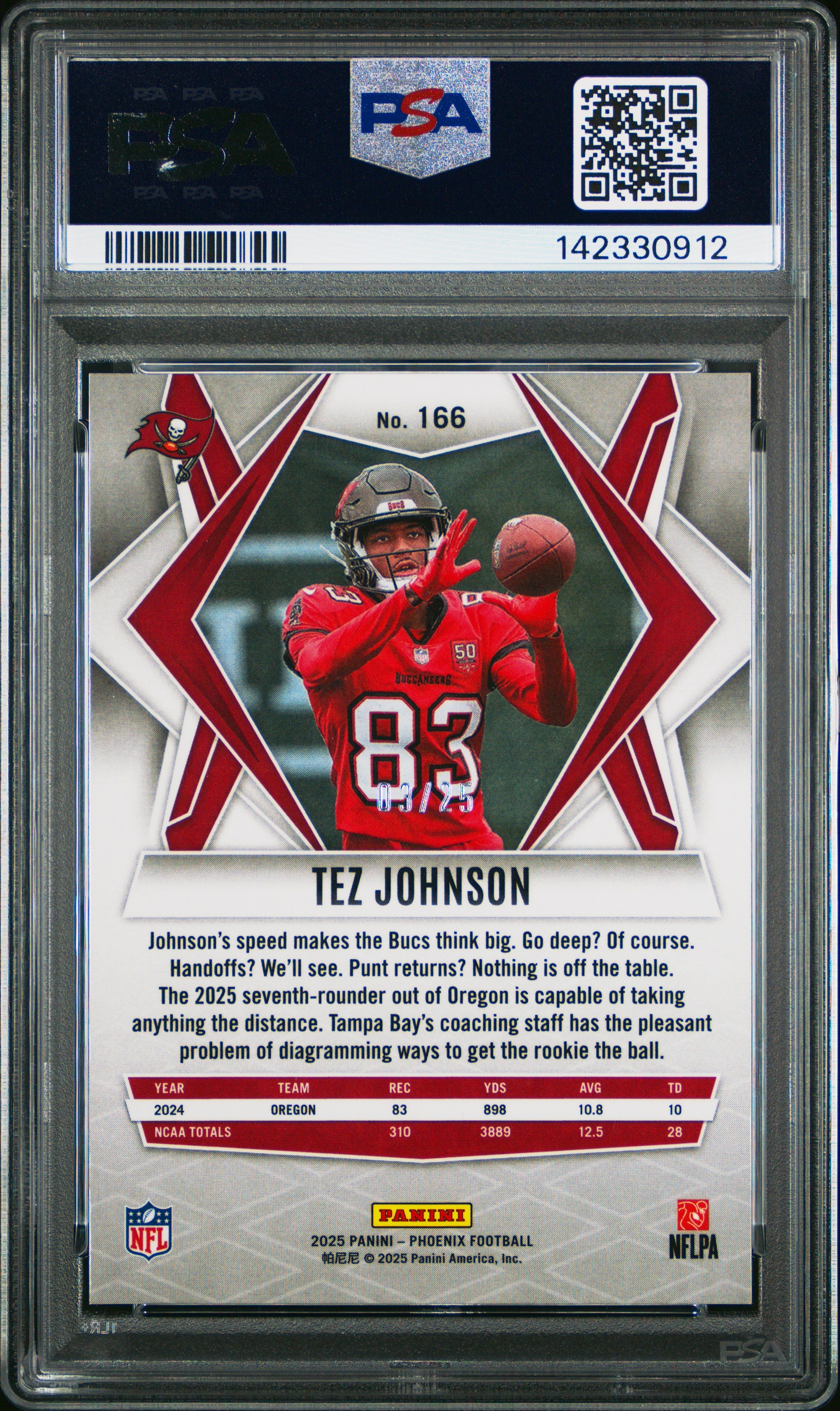 2025 Panini Phoenix Tez Johnson Green Seismic 03/25 Rookie #166 PSA 10 GEM MINT - Graded Sports Cards