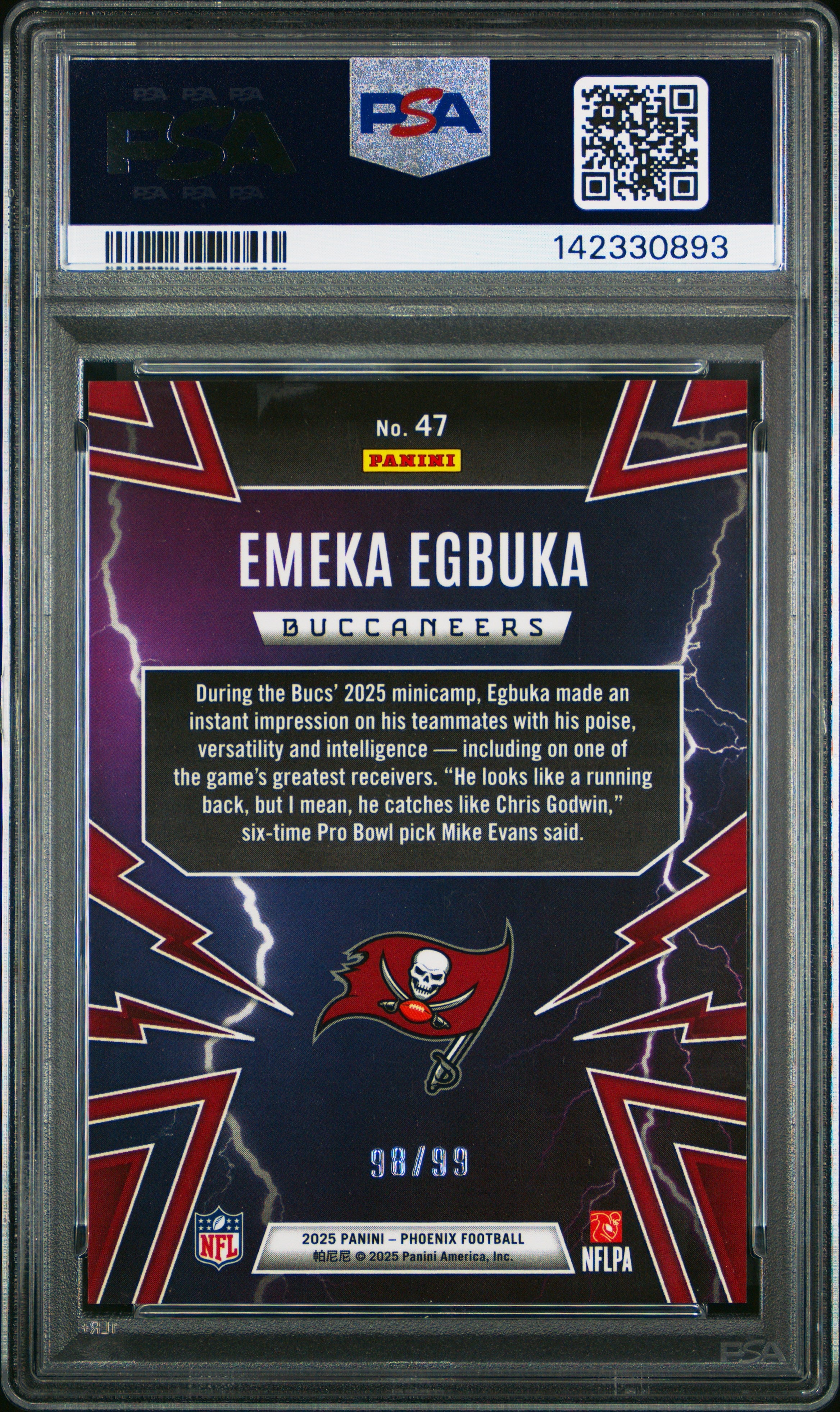 2025 Panini Phoenix Thunderbirds Emeka Egbuka Silver Seismic 98/99 PSA 9 MINT - Graded Sports Cards