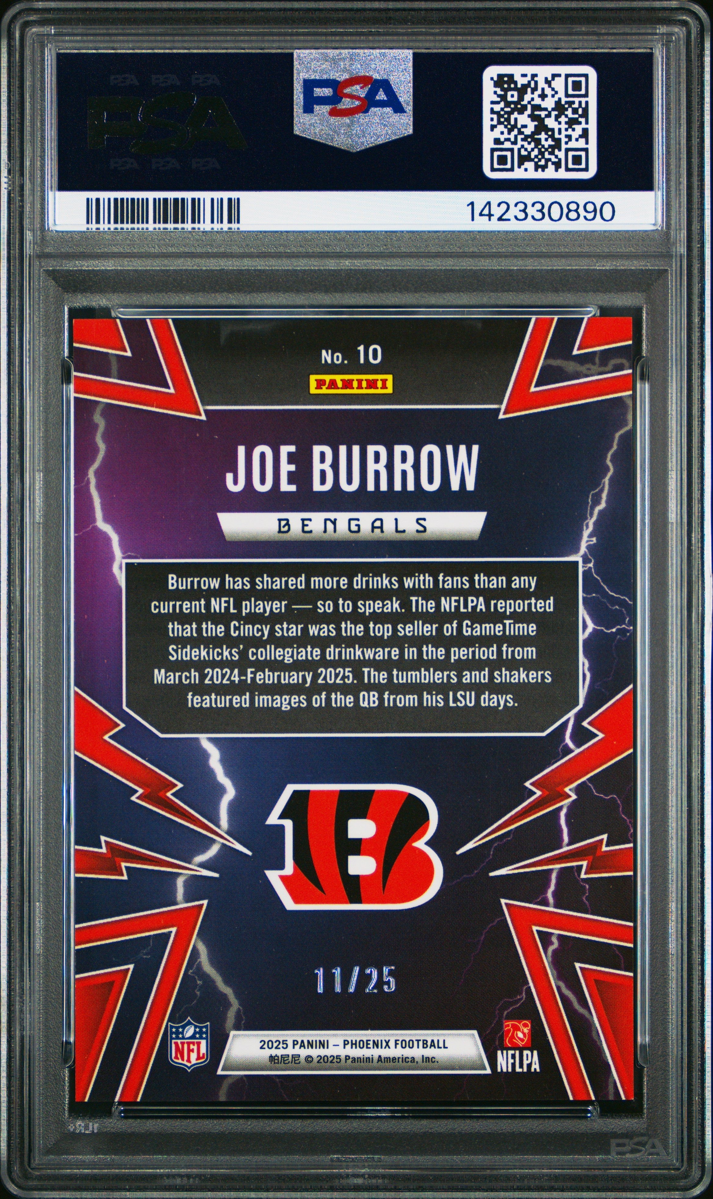 2025 Panini Phoenix Thunderbirds Joe Burrow Green Seismic 11/25 #10 PSA 9 MINT - Graded Sports Cards