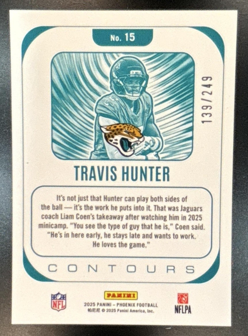 2025 Panini Phoenix Travis Hunter Contours Red /249 #15 RC Jacksonville Jaguars - Sports Cards