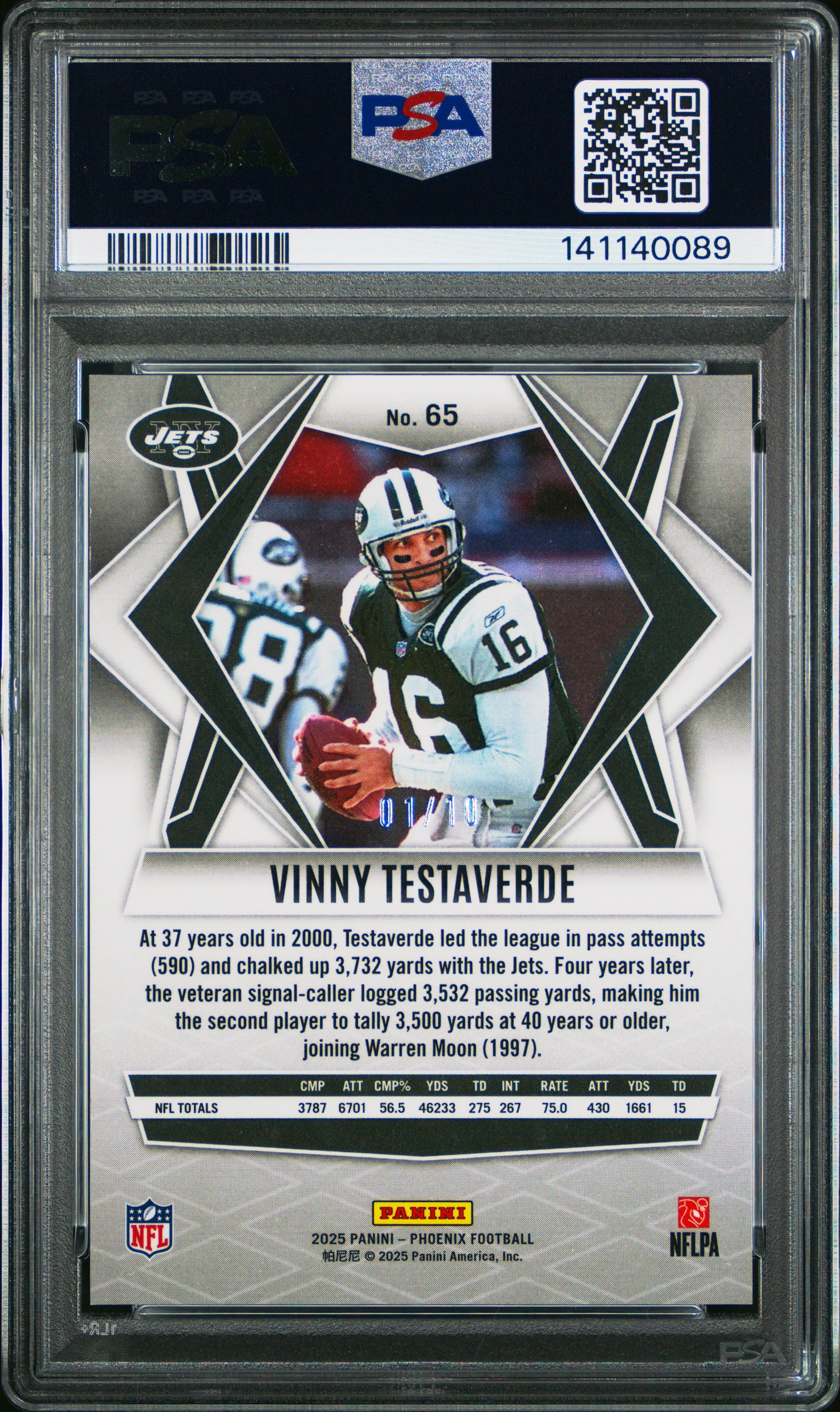 2025 Panini Phoenix Vinny Testaverde Gold /10 #65 PSA 10 GEM MINT New York Jets - Graded Sports Cards