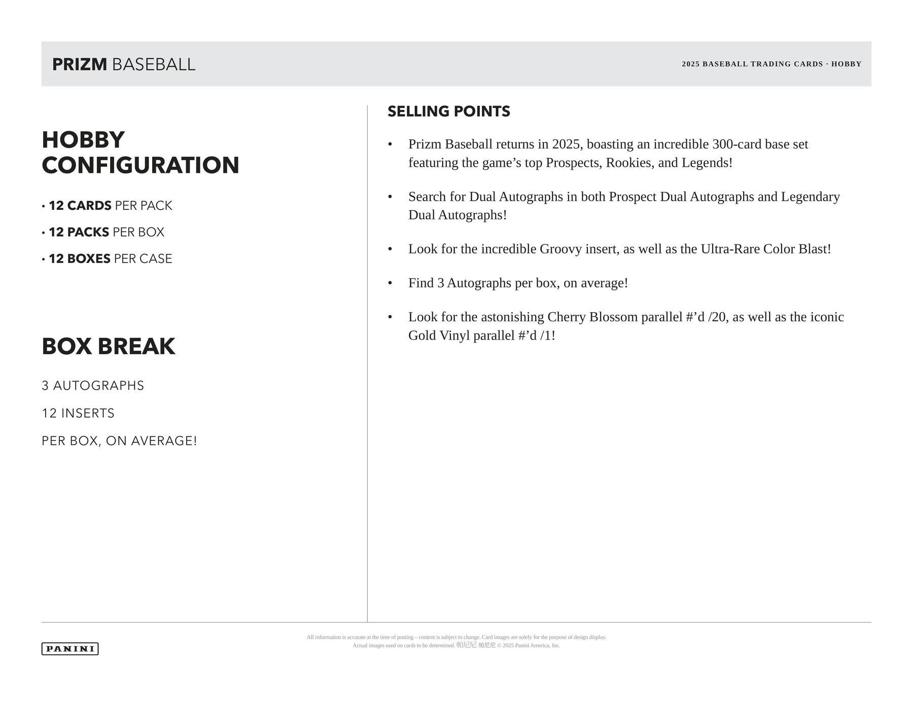 2025 Panini Prizm Baseball Hobby Box (3 Autos) - MLB Hobby Box