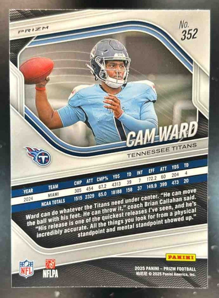 2025 Panini Prizm Cam Ward Neon Green Pulsar #352 RC Tennessee Titans - Sports Cards