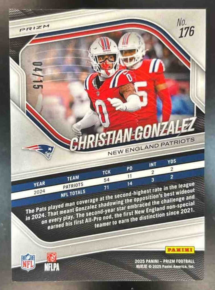2025 Panini Prizm Christian Gonzalez Choice Cherry Blossom /15 #176 Patriots - Sports Cards
