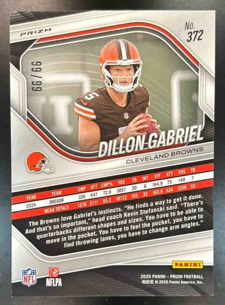 2025 Panini Prizm Dillon Gabriel Blue Ice 99/99 #372 RC Cleveland Browns - Sports Cards