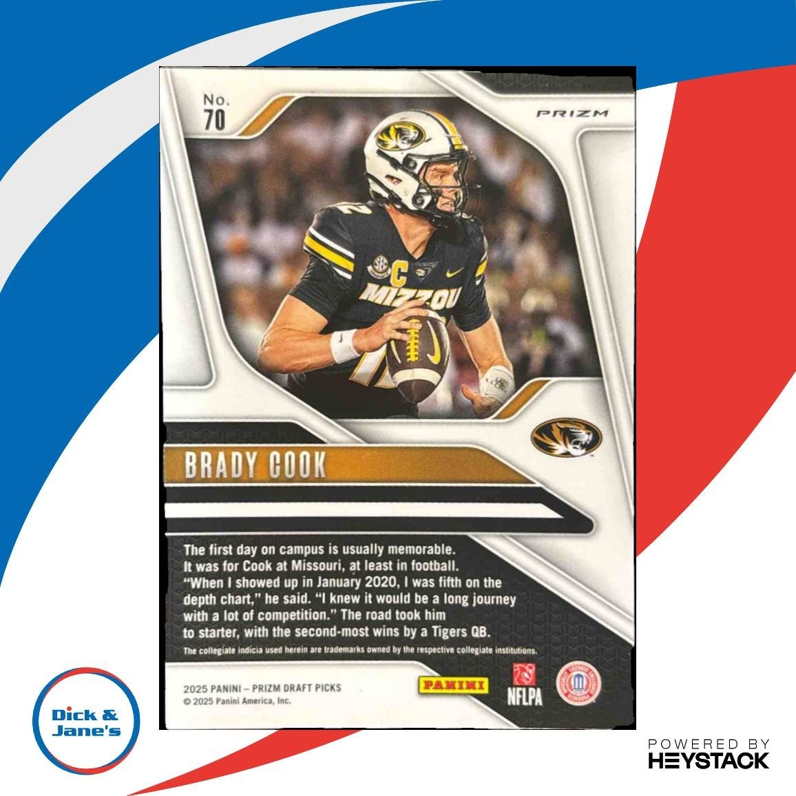 2025 Panini Prizm Draft Picks Brady Cook Silver #70 RC Missouri Tigers - Sports Cards