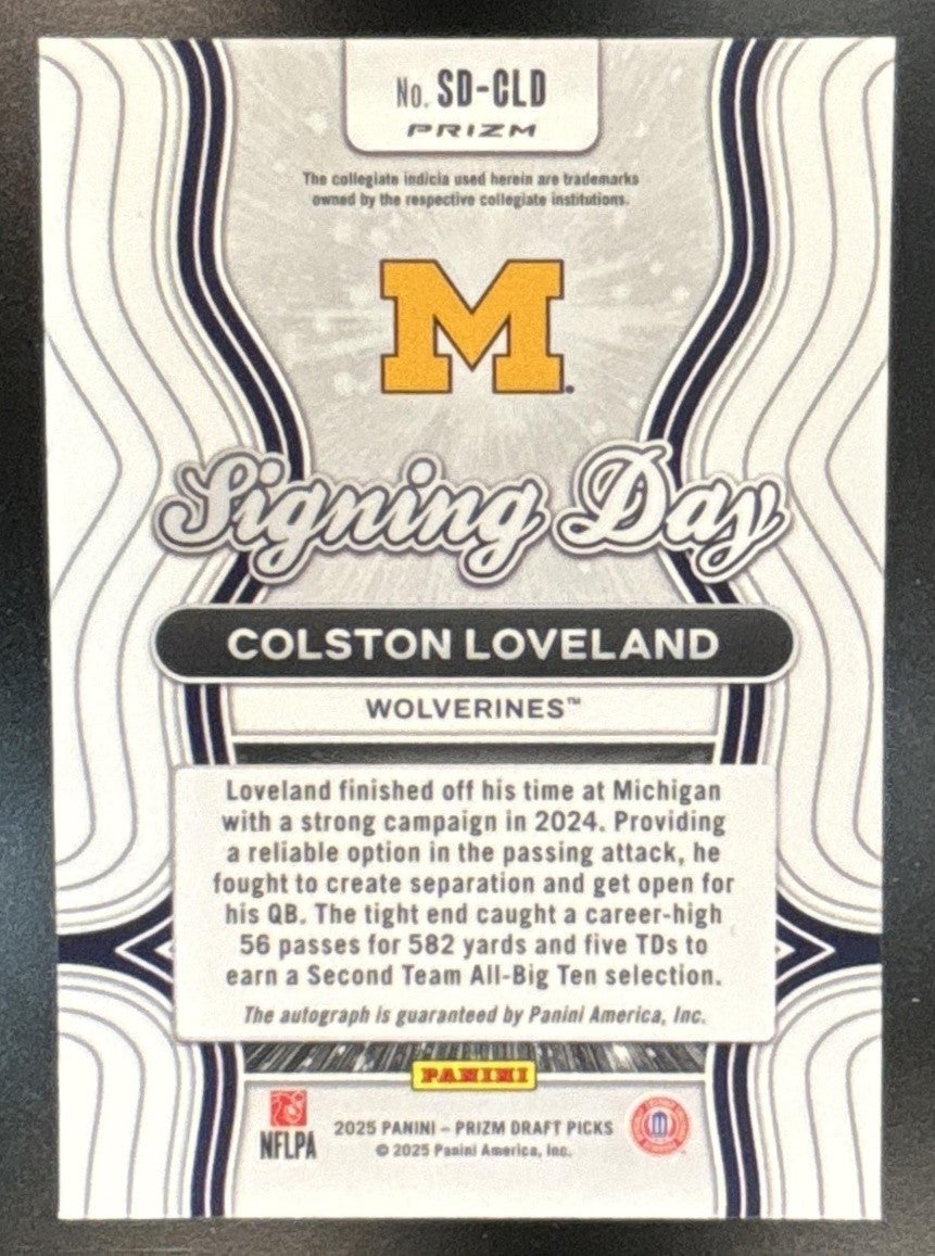 2025 Panini Prizm Draft Picks Colston Loveland Signing Day Green Auto Wolverines - Sports Cards