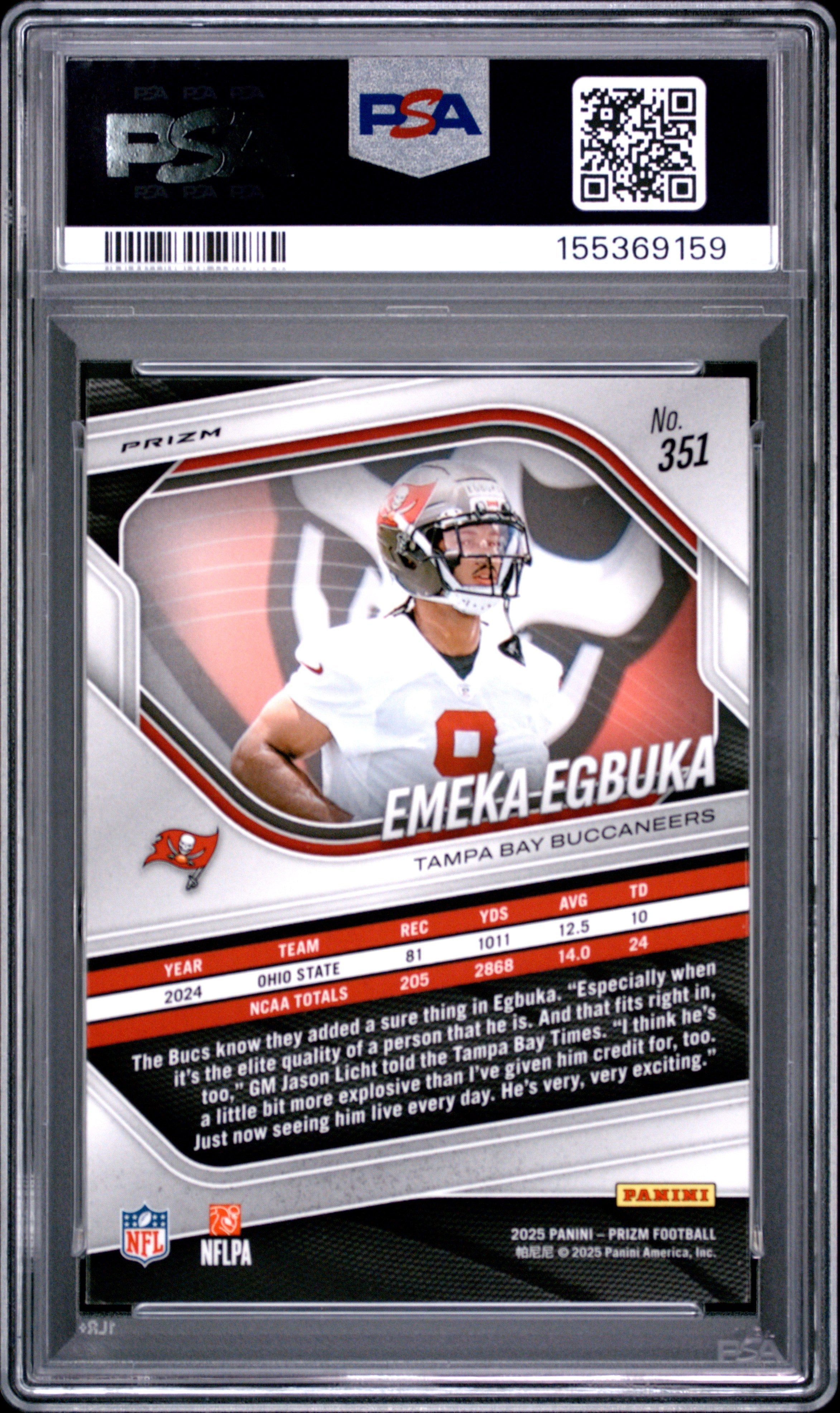 2025 Panini Prizm Emeka Egbuka Orange Ice #351 PSA 10 - Graded Sports Cards