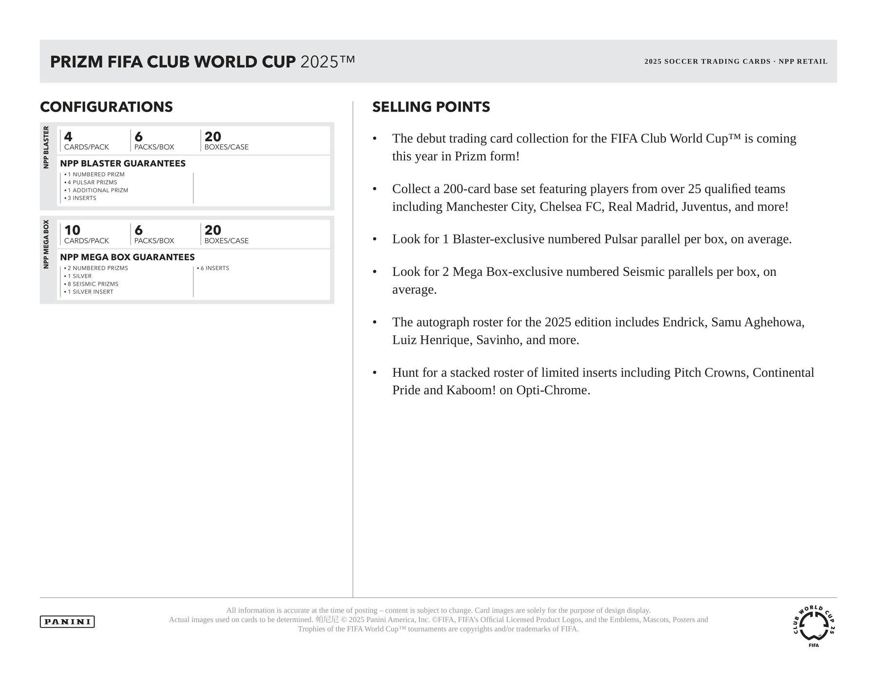 2025 Panini Prizm FIFA Club World Cup Soccer Blaster Box (6 Inserts) - Soccer