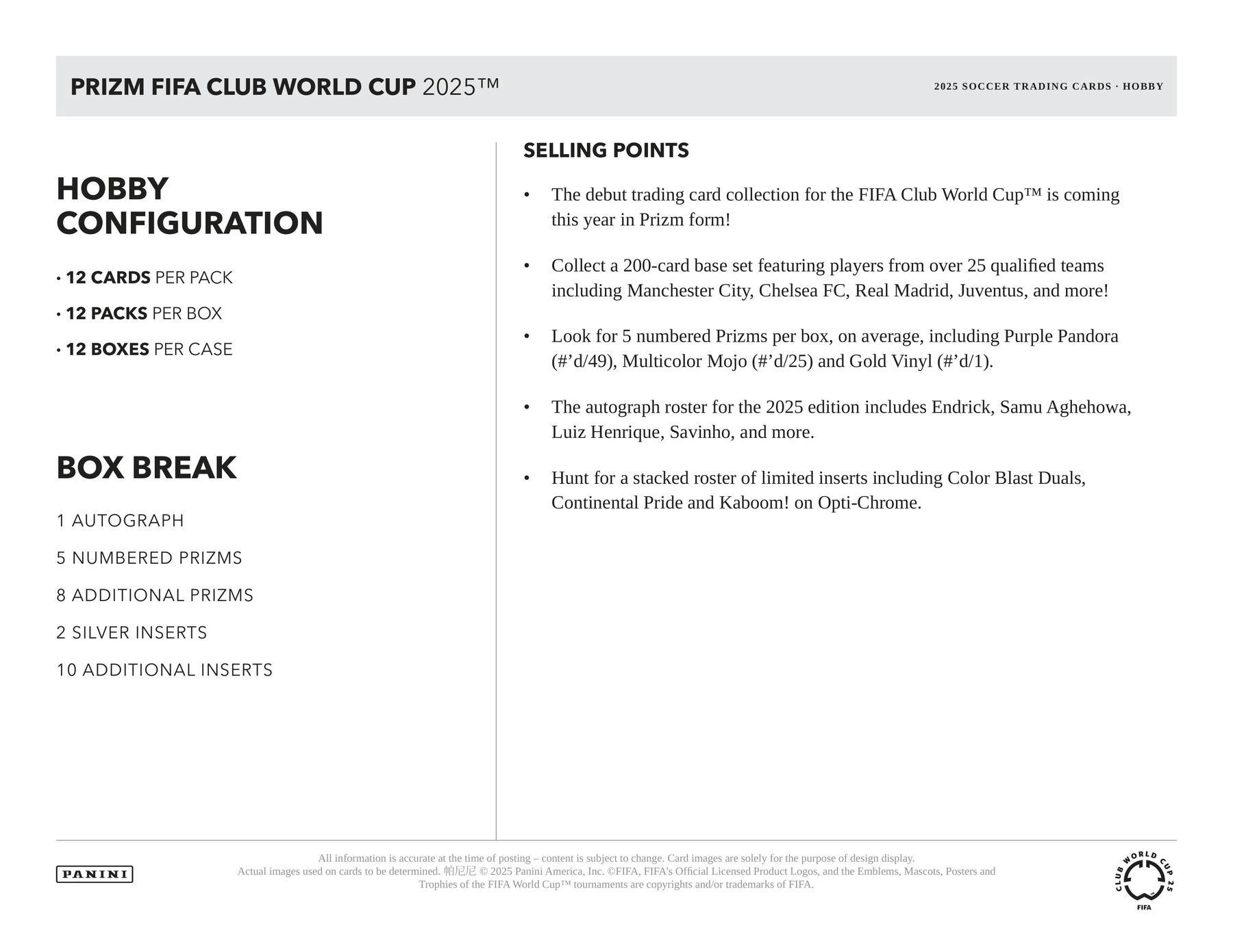 2025 Panini Prizm FIFA Club World Cup Soccer Hobby Box - Soccer