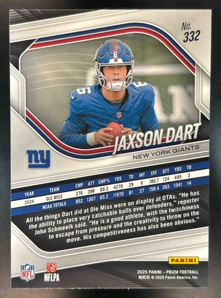 2025 Panini Prizm Jaxson Dart #332 RC New York Giants - Sports Cards