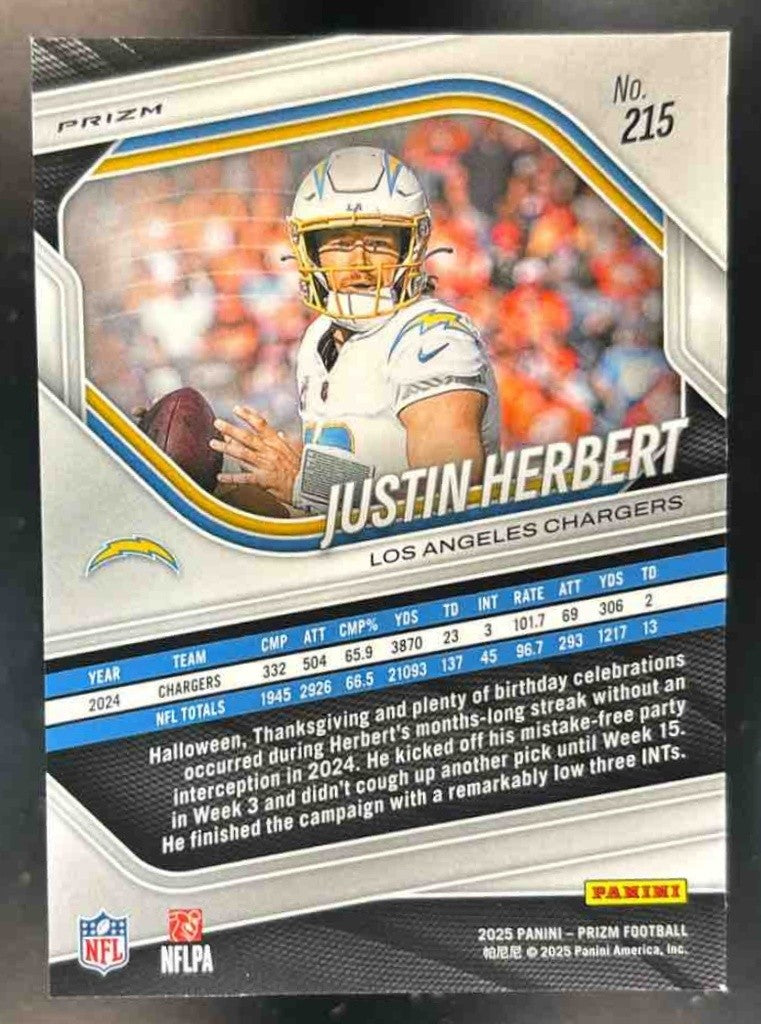 2025 Panini Prizm Justin Herbert Black & White Checker #215 Los Angeles Chargers - Sports Cards