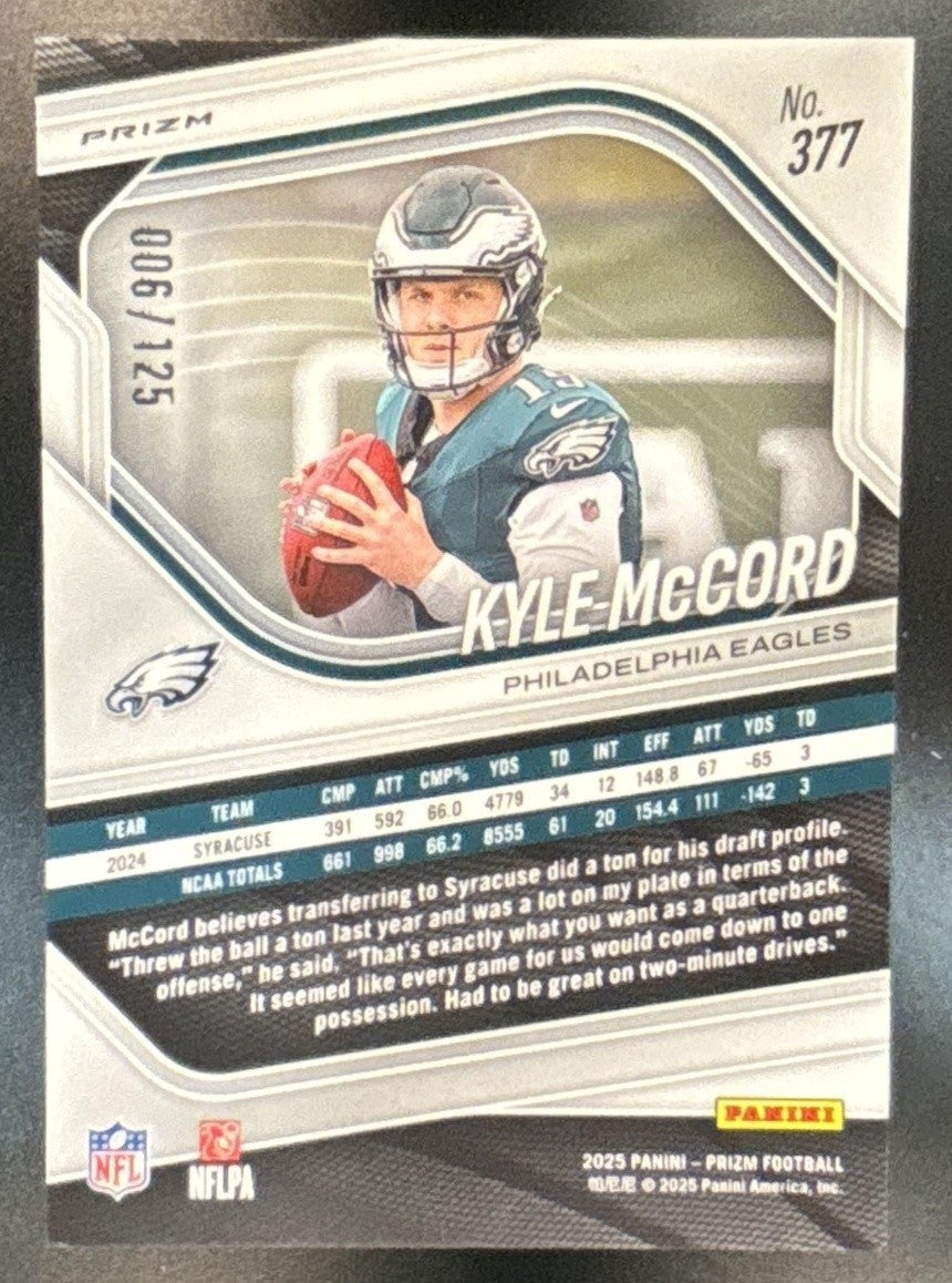 2025 Panini Prizm Kyle McCord No Huddle Blue /125 #377 RC Philadelphia Eagles - Sports Cards