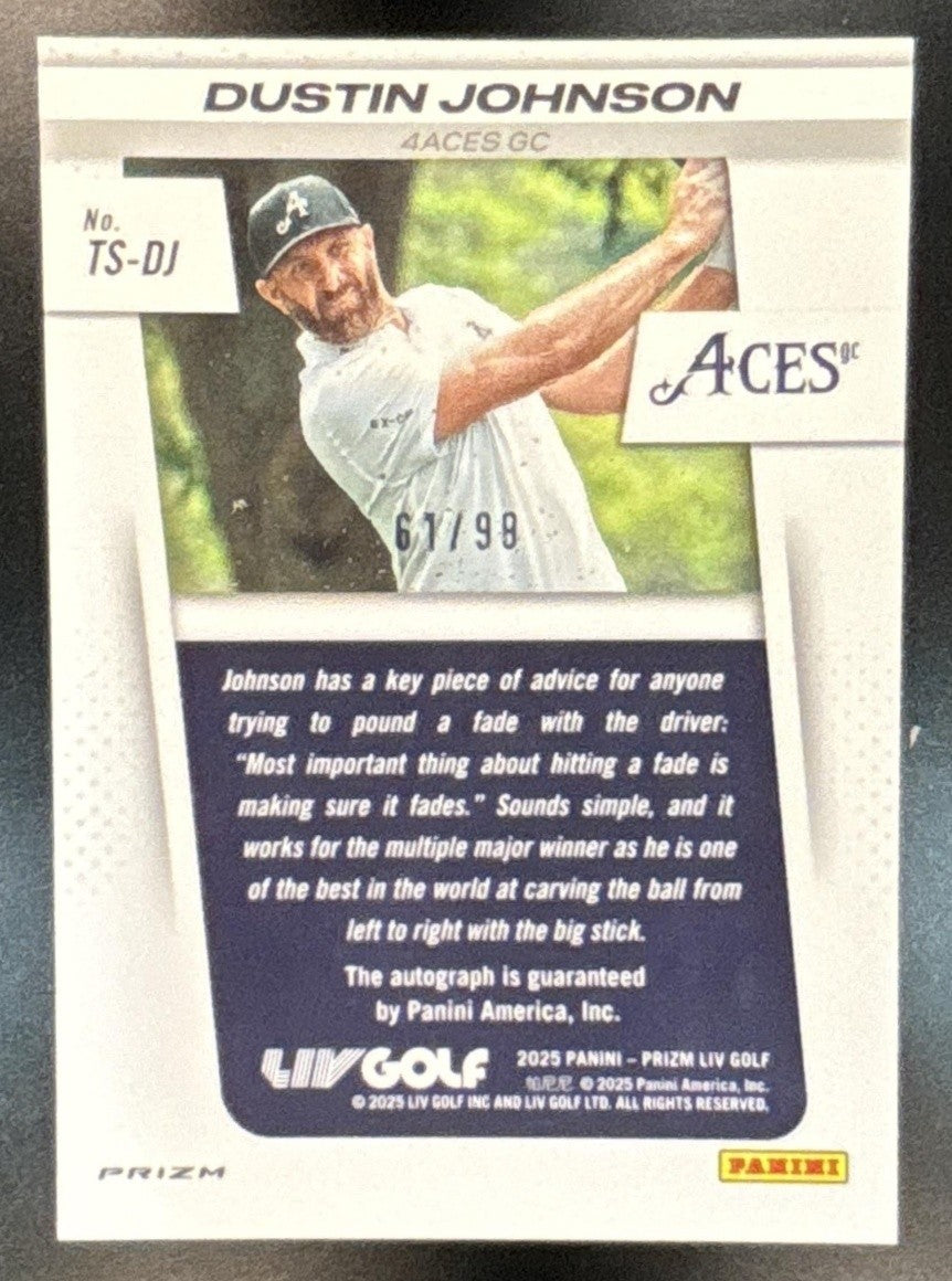 2025 Panini Prizm LIV Dustin Johnson Throwback Signatures Blue /99 Auto 4Aces GC - Sports Cards