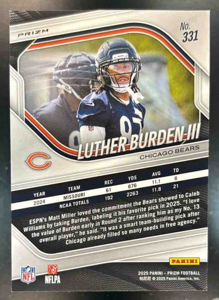 2025 Panini Prizm Luther Burden III Silver #331 RC Chicago Bears - Sports Cards