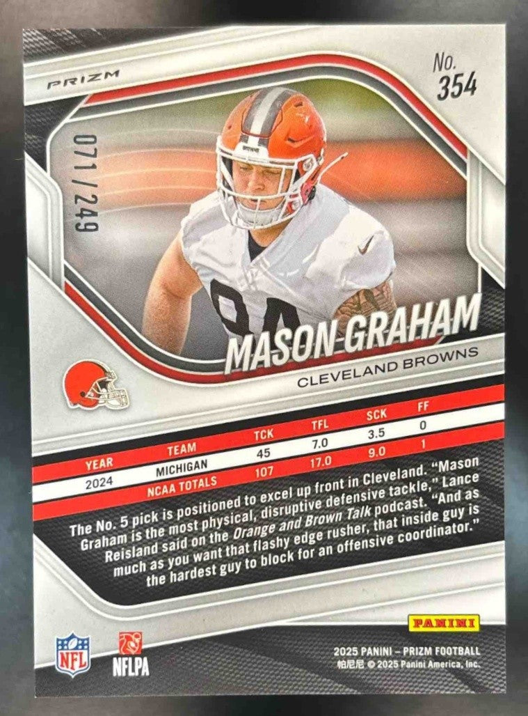 2025 Panini Prizm Mason Graham Orange /249 #354 RC Cleveland Browns - Sports Cards