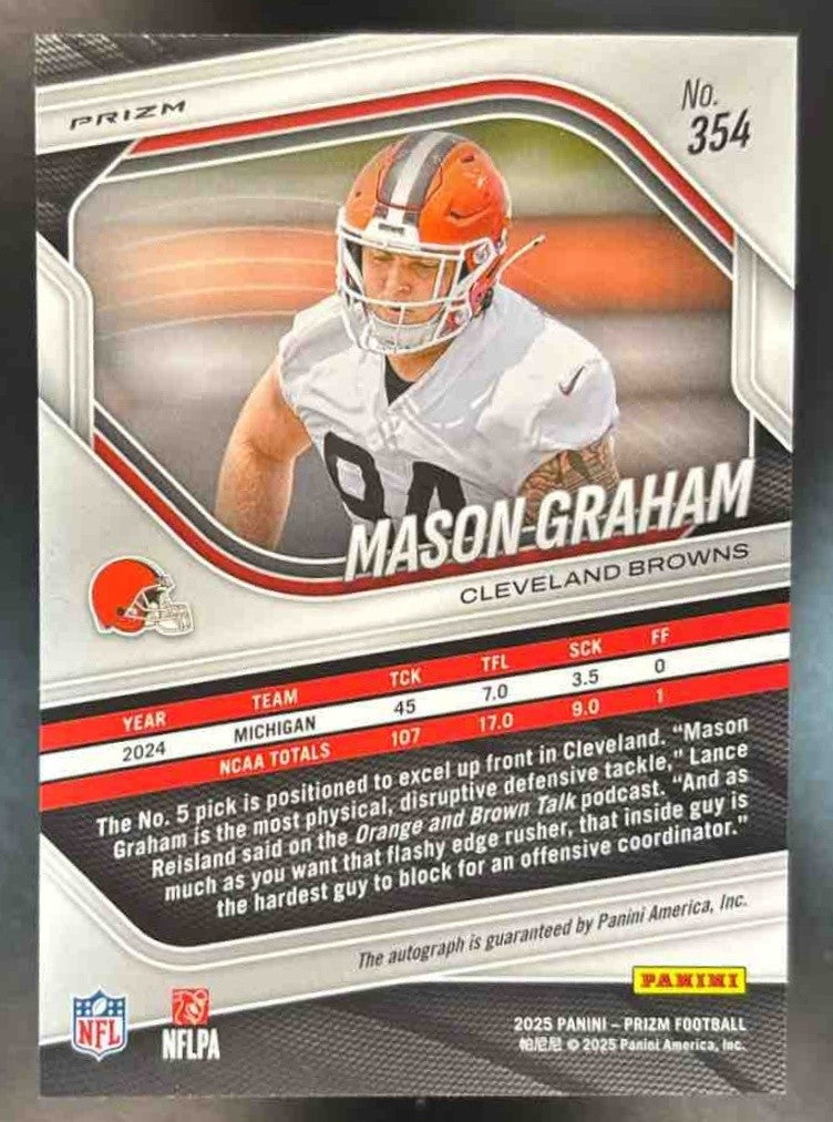 2025 Panini Prizm Mason Graham Rookie Auto Silver #354 RC Cleveland Browns - Sports Cards