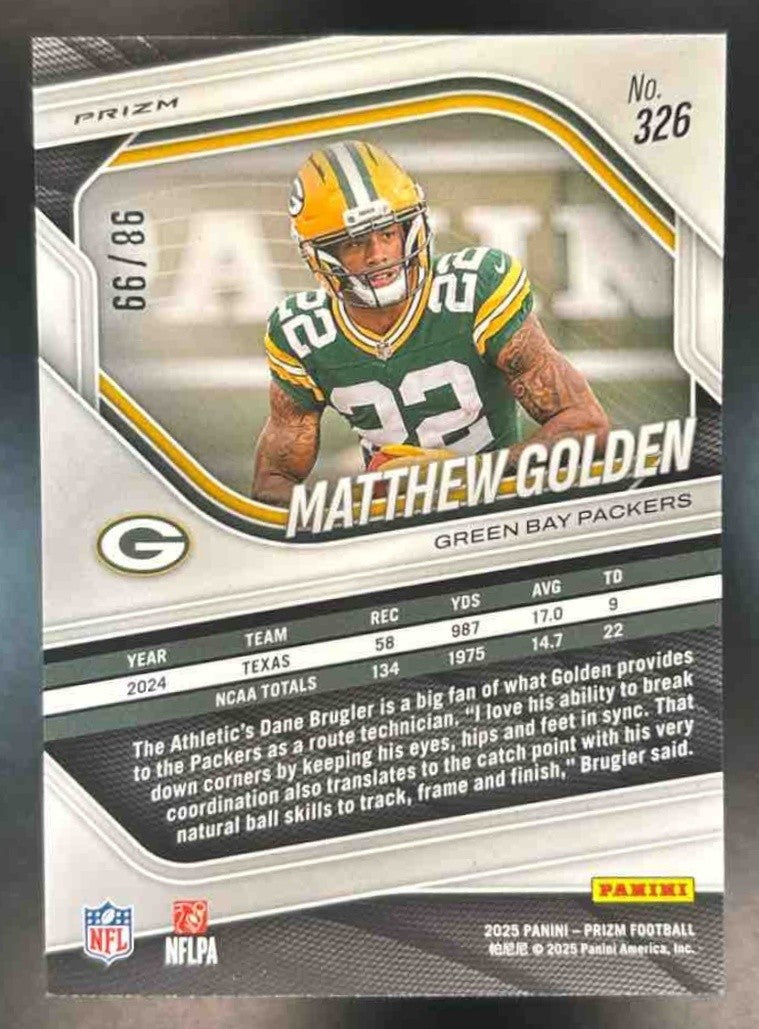 2025 Panini Prizm Matthew Golden Blue Ice 98/99 #326 RC Green Bay Packers - Sports Cards