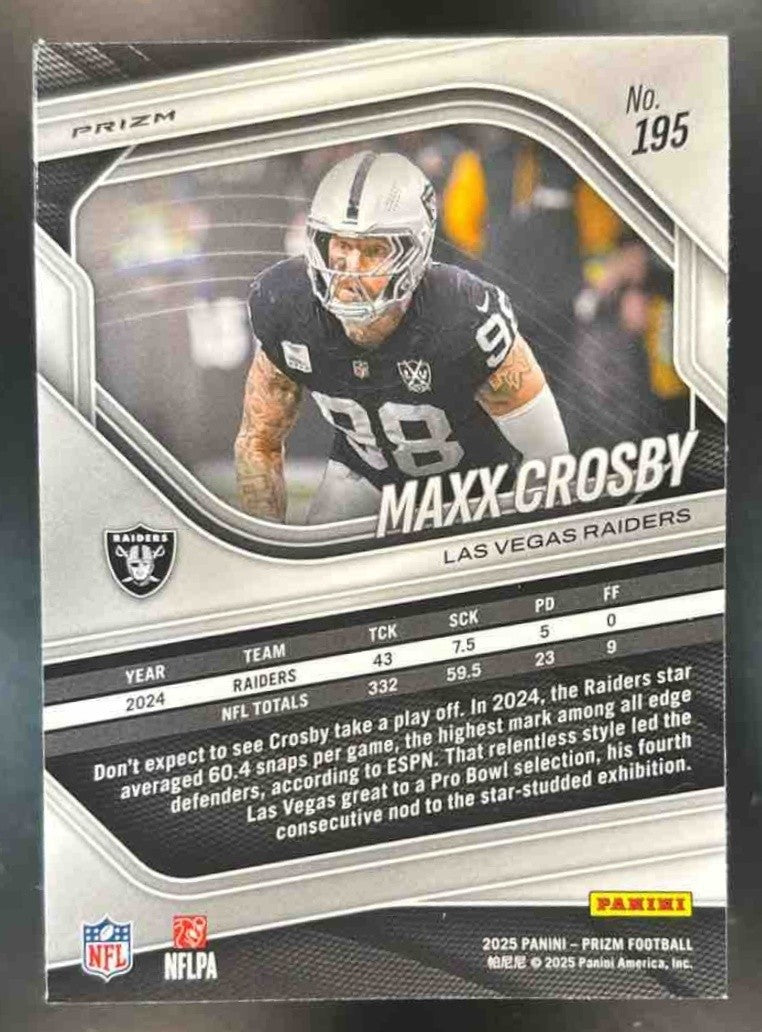2025 Panini Prizm Maxx Crosby Black & Red Checker #195 Las Vegas Raiders - Sports Cards