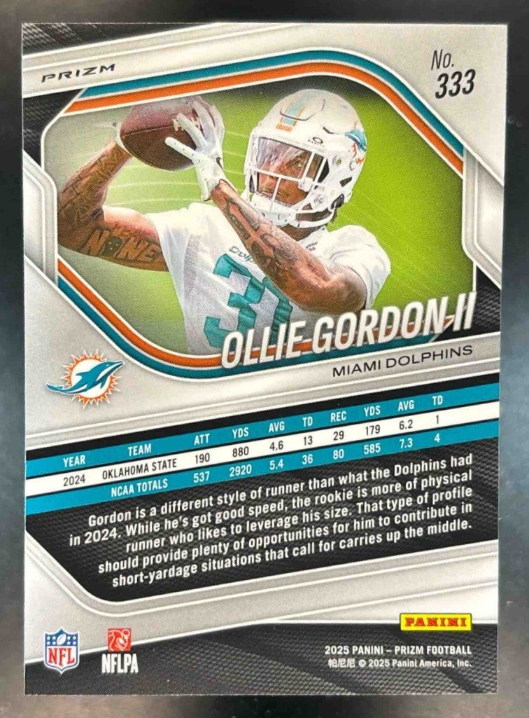 2025 Panini Prizm Ollie Gordon II Black & Red Checker #333 RC Miami Dolphins - Sports Cards