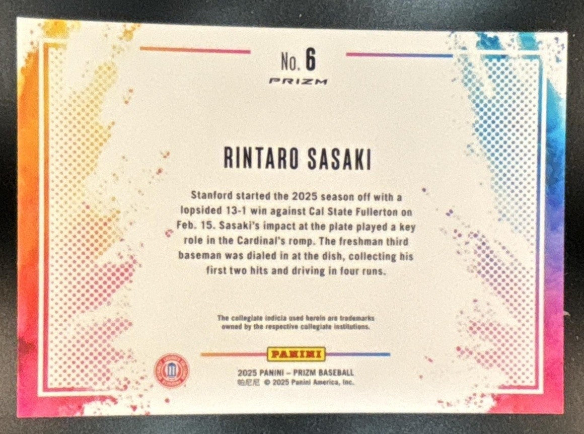2025 Panini Prizm Rintaro Sasaki Color Blast #6 - Sports Cards