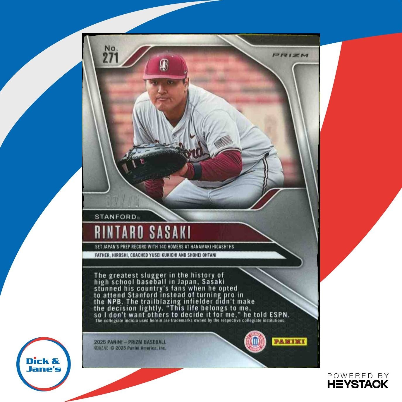 2025 Panini Prizm Rintaro Sasaki Prizms Blue Pulsar 37/75 #271 - Sports Cards