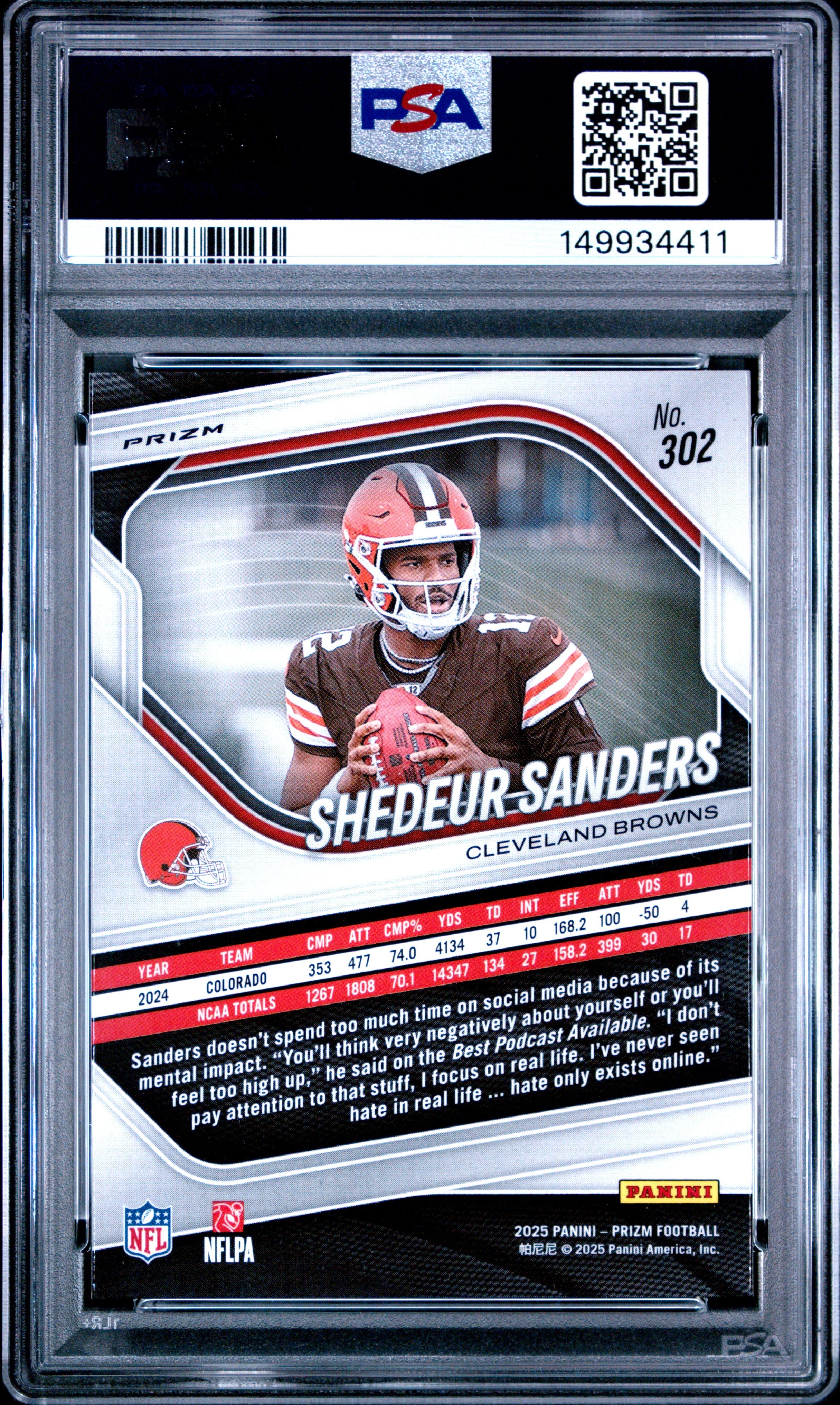 2025 Panini Prizm Shedeur Sanders Lazer Rookie #302 PSA 10 GEM MINT - Graded Sports Cards