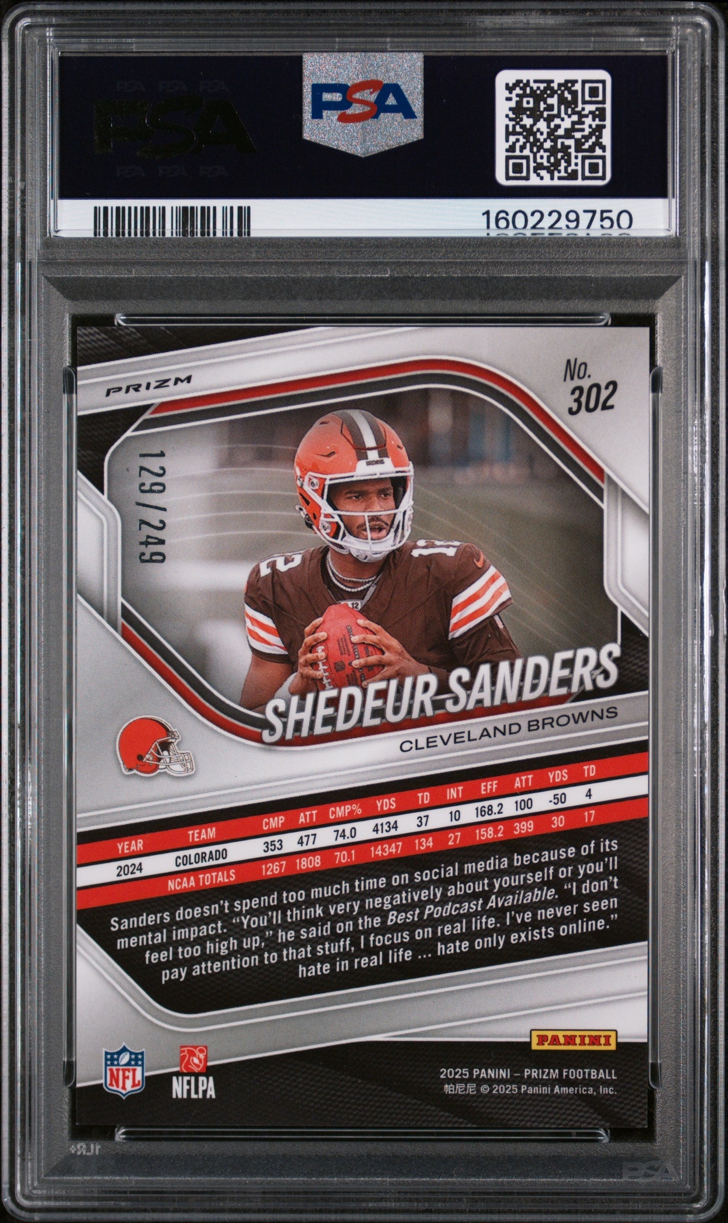 2025 Panini Prizm Shedeur Sanders Orange #302 PSA 10 - Graded Sports Cards