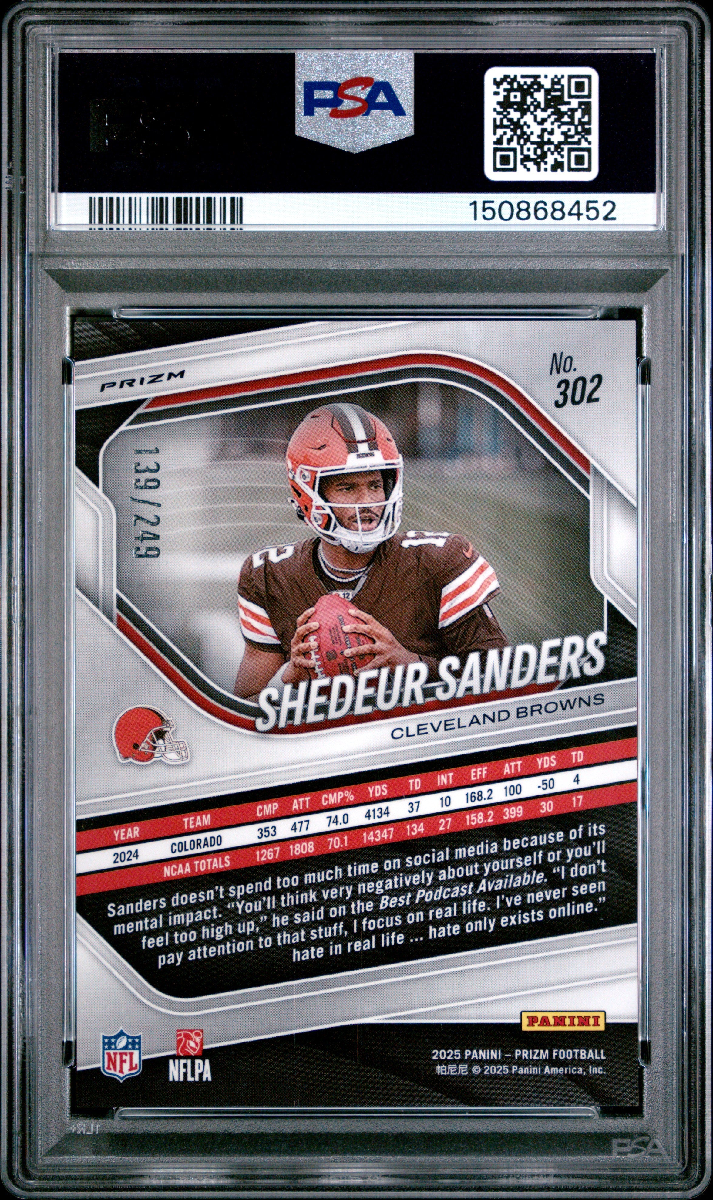 2025 Panini Prizm Shedeur Sanders Orange #302 PSA 9 - Graded Sports Cards