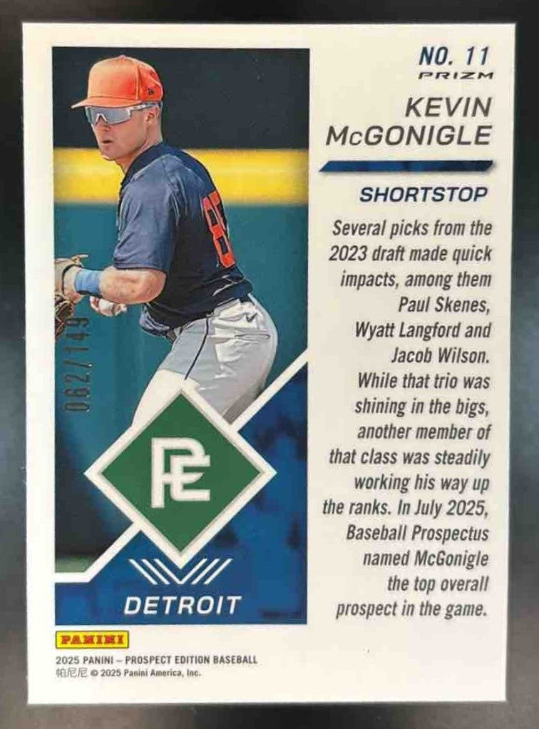 2025 Panini Prospect Edition Kevin McGonigle Blue /149 #11 Detroit Tigers - Sports Cards