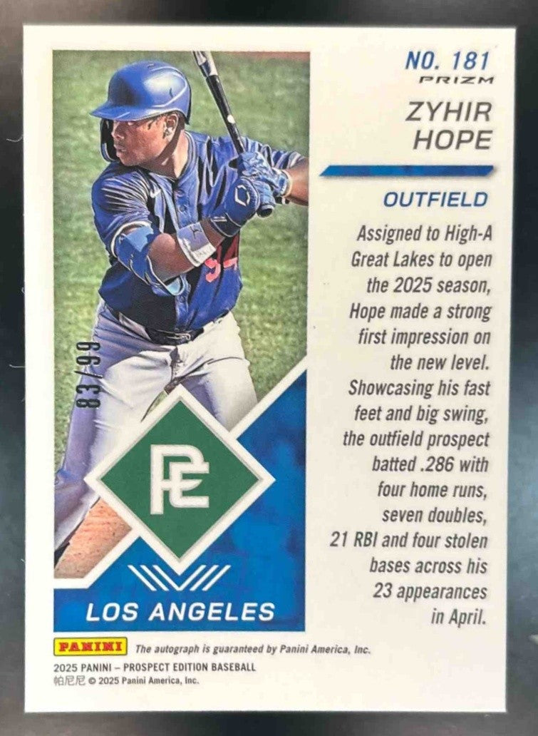 2025 Panini Prospect Edition Zyhir Hope Signatures Red Power 83/99 #181 Auto - Sports Cards