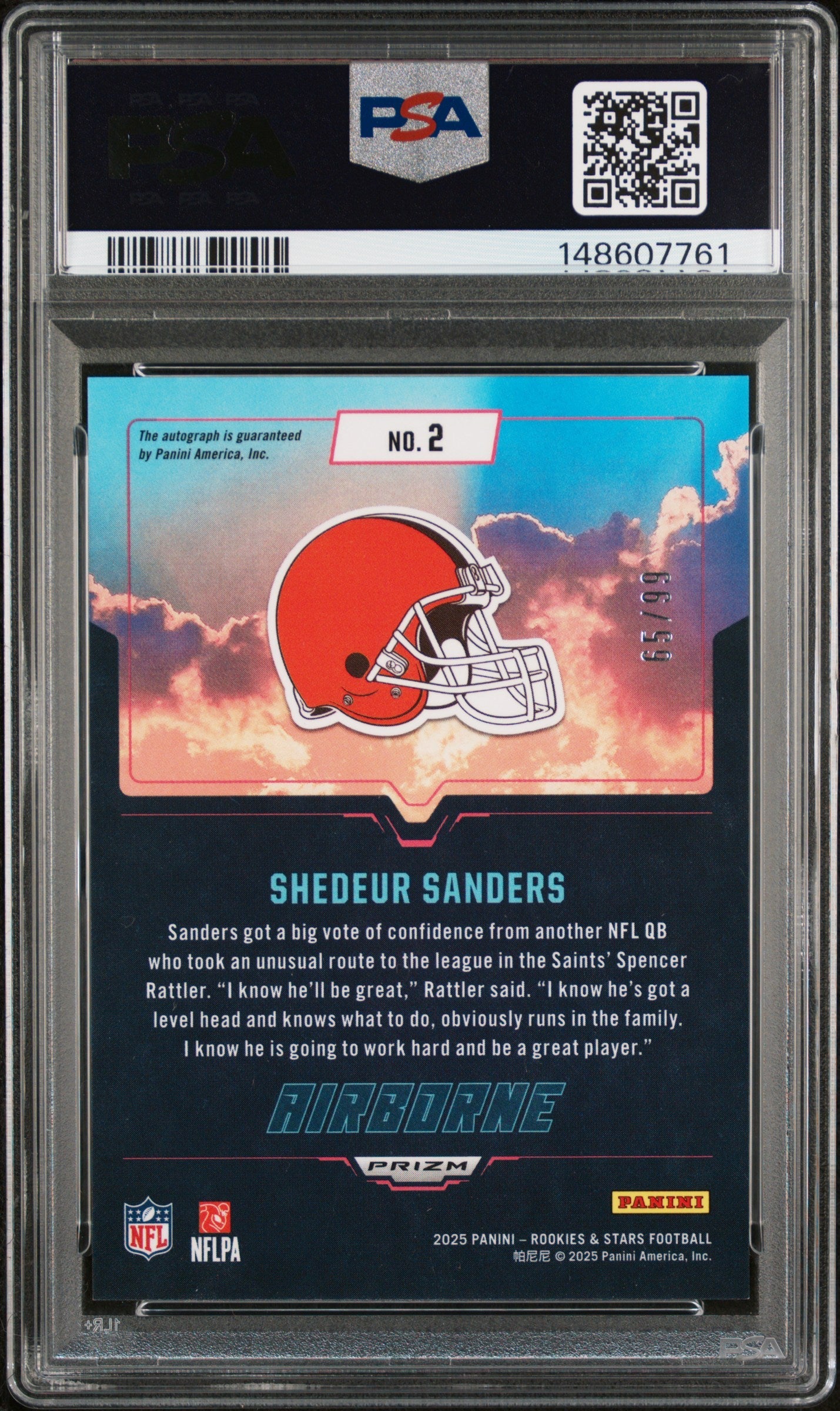 2025 Panini Rookies & Stars Airborne Shedeur Sanders Signature #2 PSA 10 - Graded Sports Cards