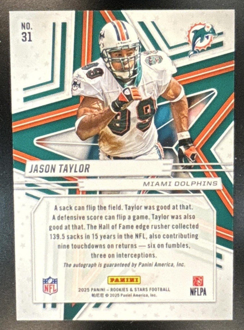 2025 Panini Rookies & Stars Jason Taylor Auto Purple /25 #31 Auto Miami Dolphins - Sports Cards