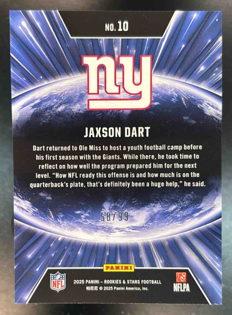 2025 Panini Rookies & Stars Jaxson Dart Stellar Red /99 #10 RC New York Giants - Sports Cards